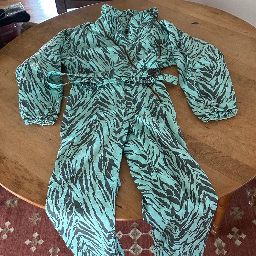 Green and Black Zebra Print ski snowsuit